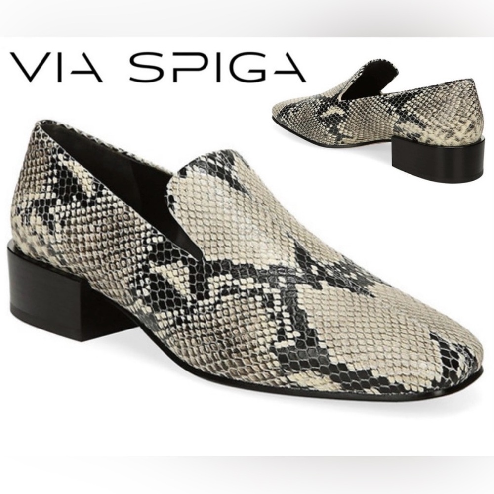 Via Spiga Women’s Size 8.5 Baudelaire Snakeskin Loafers Roccia Snake Print Flats
